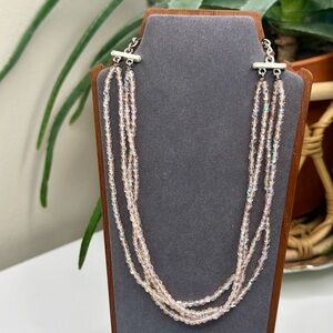 Carolee Vintage Pink Crystal Choker Necklace Triple Strand Aurora Borealis Beads